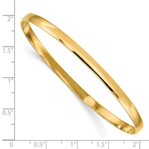 14K Gold 4 mm Half Round 7 3/4" Slip on Bangle, Brand new from Manufacturer - Picture 3 of 13